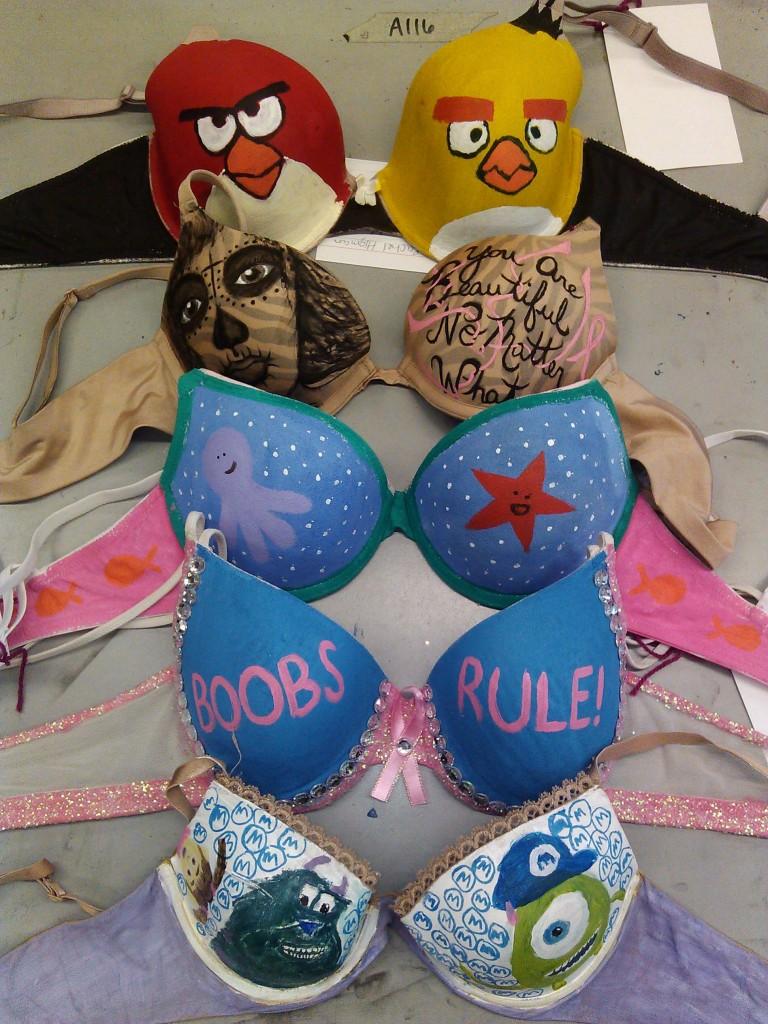 Students took time to paint bras in supporting Breast Cancer.