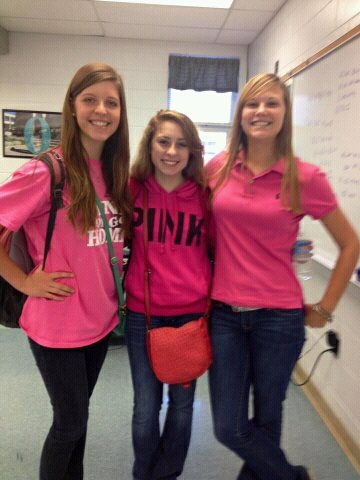 Abby Hatley, Sarah Newman, and Mary Szoka wear pink in support of Kaitlyn