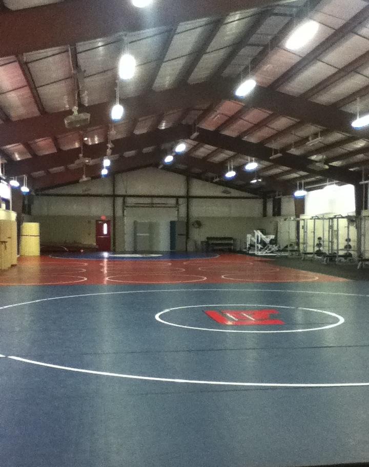 This is a look at the inside of the wrestling building.