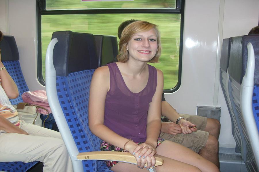 Alexis on her first train ride to Marburg