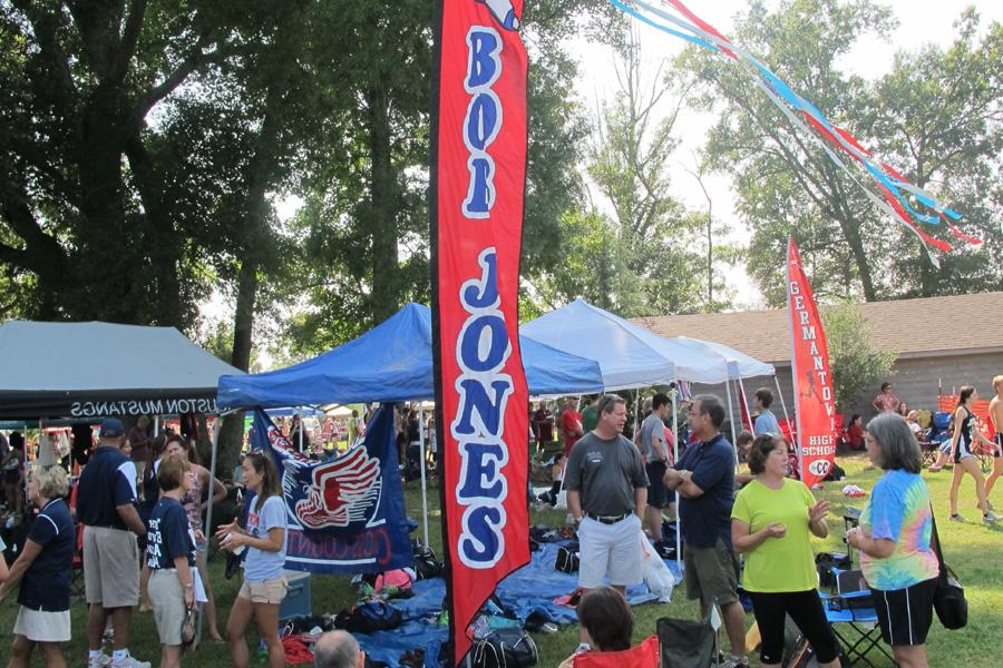 The Bob Jones cross country teams flag and tent