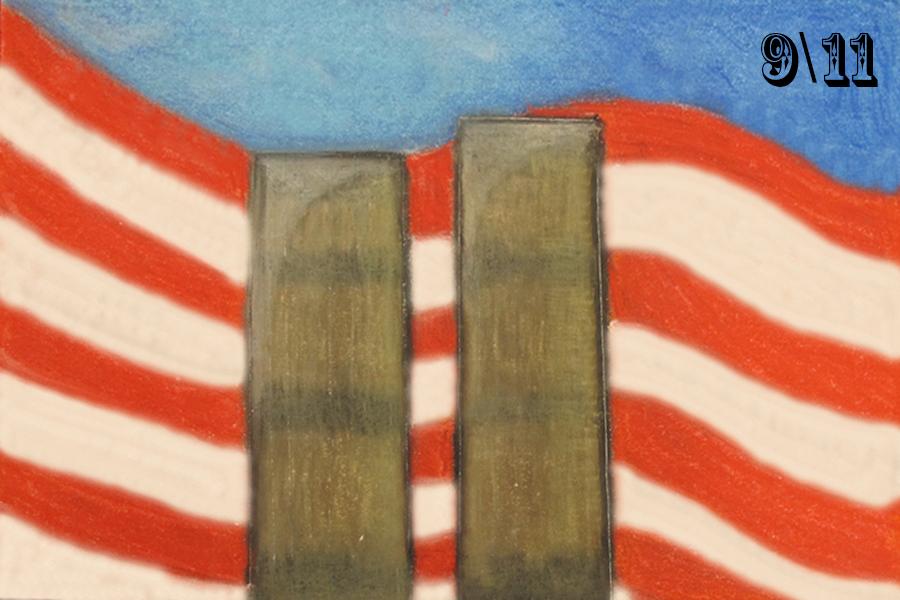 Chalk pastel drawing of the twin towers.
