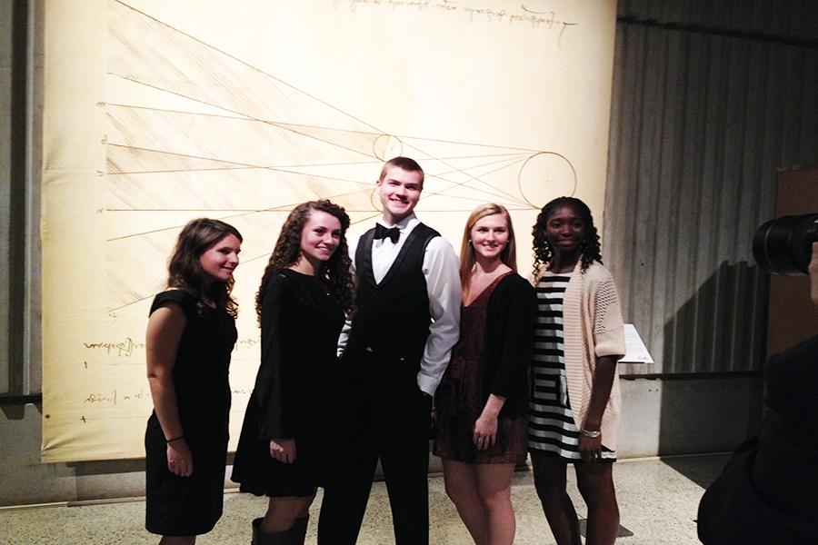Zach Perry, Mary Butgereit, Olivia Skillern, Namena Bojang, and Paige Koesters at the Da Vinci: The Genius exhibit