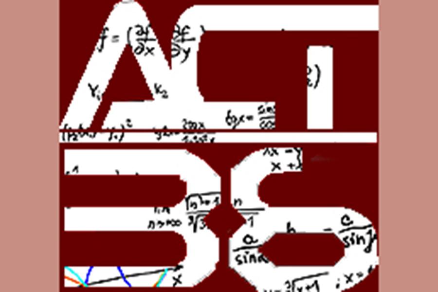The image depicts a student-created design portraying ACT, the number 36, and several computations.