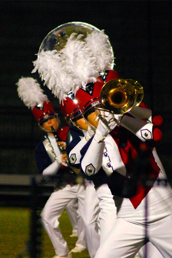 trumpet and clarinet line executing a lean during the show