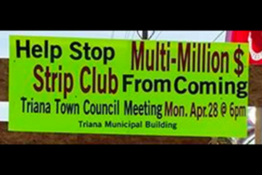 A flyer voicing the disapproval of building the strip club.